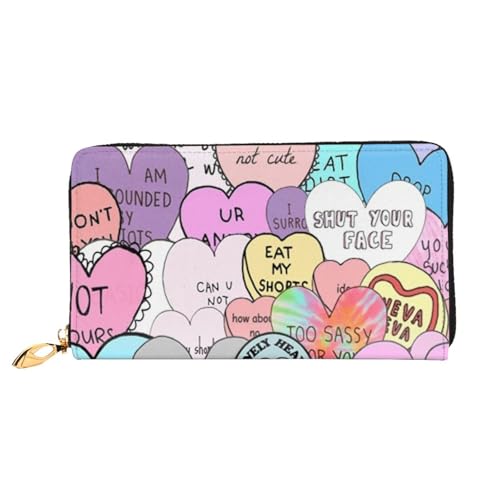 FEYUNYAN Einzigartige Geldbörse für Damen, buntes Herz-Leder, Geldbörsen-Organizer mit Münzfach mit Reißverschluss und Kartenfächern, RFID-blockierend, schmal, faltbare Geldbörse für den täglichen von FEYUNYAN