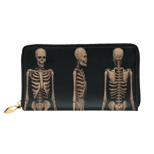 FEYUNYAN Einzigartige Geldbörse für Damen, drei Totenköpfe, Ledergeldbörse, Organizer mit Münzfach mit Reißverschluss und Kartenfächern, RFID-blockierend, schmal, faltbare Geldbörse für den täglichen von FEYUNYAN