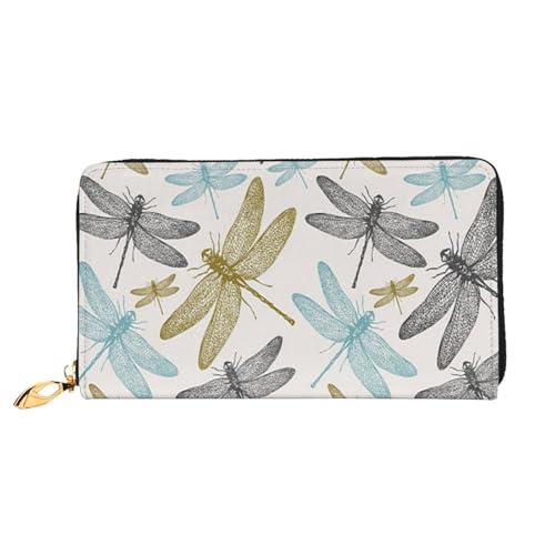 FEYUNYAN Einzigartige Geldbörse für Damen, einfacher Libellen-Leder-Geldbörsen-Organizer mit Münzfach mit Reißverschluss und Kartenfächern, RFID-blockierend, schmal, faltbare Geldbörse für den von FEYUNYAN