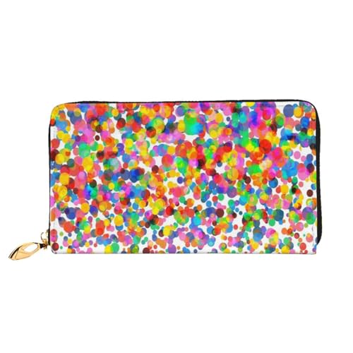 FEYUNYAN Einzigartige Geldbörse für Damen, farbige Punkte, Kunst-Ledergeldbörse, Organizer mit Münzfach mit Reißverschluss und Kartenfächern, RFID-blockierend, schmal, faltbare Geldbörse für den von FEYUNYAN