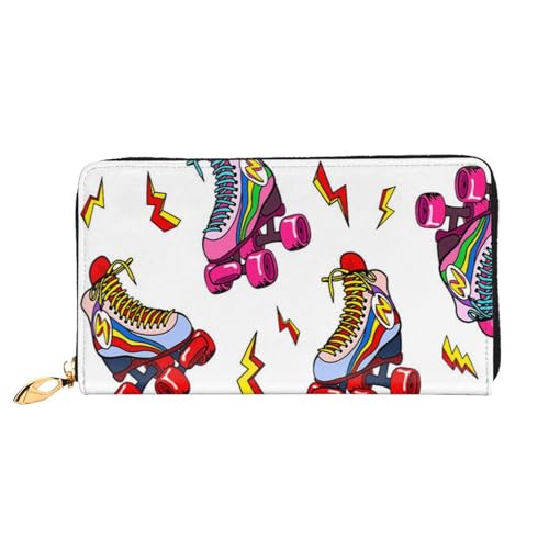 FEYUNYAN Einzigartige Geldbörse für Damen, farbige Rollschuhe, Leder, Geldbörse, Organizer mit Münzfach mit Reißverschluss und Kartenfächern, RFID-blockierend, schmal, faltbare Geldbörse für den von FEYUNYAN