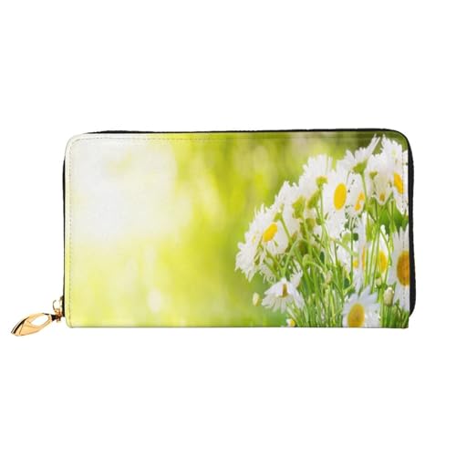 FEYUNYAN Einzigartige Geldbörse für Damen, florale Blumen, Gänseblümchen, Leder, Geldbörse, Organizer mit Münzfach mit Reißverschluss und Kartenfächern, RFID-blockierend, schmal, faltbare Geldbörse von FEYUNYAN
