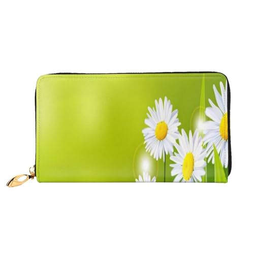 FEYUNYAN Einzigartige Geldbörse für Damen, florale Blumen, Gänseblümchen, Leder, Geldbörse, Organizer mit Münzfach mit Reißverschluss und Kartenfächern, RFID-blockierend, schmal, faltbare Geldbörse von FEYUNYAN