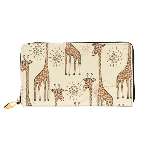 FEYUNYAN Einzigartige Geldbörse für Damen, handgezeichnete Giraffen, Leder, Geldbörsen-Organizer mit Münzfach mit Reißverschluss und Kartenfächern, RFID-blockierend, schmal, faltbare Geldbörse für den von FEYUNYAN