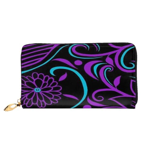 FEYUNYAN Einzigartige Geldbörse für Damen, lila Schmetterling und Blumen, Leder, Geldbörsen-Organizer mit Münzfach mit Reißverschluss und Kartenfächern, RFID-blockierend, schmal, faltbare Geldbörse von FEYUNYAN