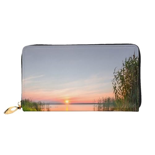 FEYUNYAN Einzigartige Geldbörse für Damen, mit Seeblick, Blumen und Blättern, Ledergeldbörse, Organizer mit Münzfach mit Reißverschluss und Kartenfächern, RFID-blockierend, schmal, faltbare Geldbörse von FEYUNYAN