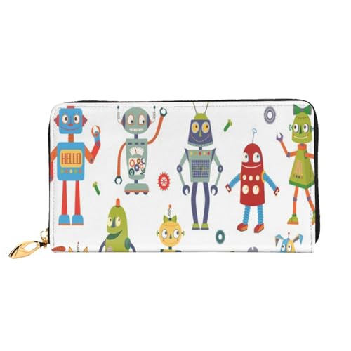 FEYUNYAN Einzigartige Geldbörse für Damen, niedlicher Cartoon-Roboter, Ledergeldbörse, Organizer mit Münzfach mit Reißverschluss und Kartenfächern, RFID-blockierend, schmal, faltbare Geldbörse für den von FEYUNYAN