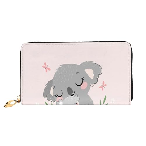 FEYUNYAN Einzigartige Geldbörse für Damen, niedlicher Koala-Mom-Ledergeldbörse, Organizer mit Münzfach mit Reißverschluss und Kartenfächern, RFID-blockierend, schmal, faltbare Geldbörse für den von FEYUNYAN