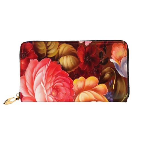 FEYUNYAN Einzigartige Geldbörse für Damen, rote schöne Blume, Leder, Geldbörsen-Organizer mit Münzfach mit Reißverschluss und Kartenfächern, RFID-blockierend, schmal, faltbare Geldbörse für den von FEYUNYAN