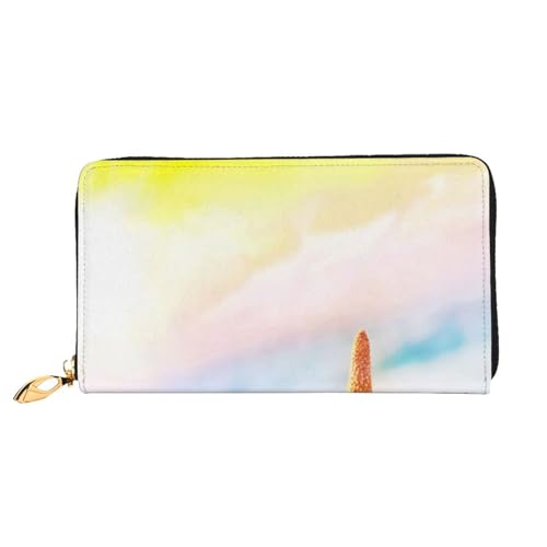 FEYUNYAN Einzigartige Geldbörse für Damen, schöne Seesterne, Brille, Strand, Ledergeldbörse, Organizer mit Münzfach mit Reißverschluss und Kartenfächern, RFID-blockierend, schmal, faltbare Geldbörse von FEYUNYAN