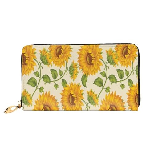 FEYUNYAN Einzigartige Geldbörse für Damen, schöne gelbe Sonnenblumen-Leder-Geldbörse mit Münzfach mit Reißverschluss und Kartenfächern, RFID-blockierend, schmal, faltbare Geldbörse für den täglichen von FEYUNYAN