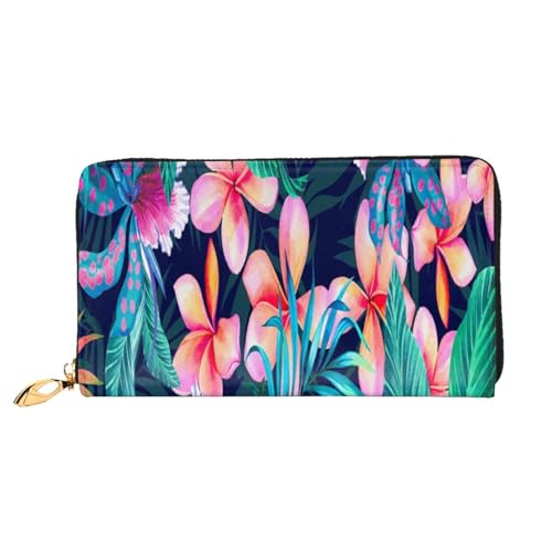 FEYUNYAN Einzigartige Geldbörse für Damen, tropische Blumen, Leder, Geldbörsen-Organizer mit Münzfach mit Reißverschluss und Kartenfächern, RFID-blockierend, schmal, faltbare Geldbörse für den von FEYUNYAN