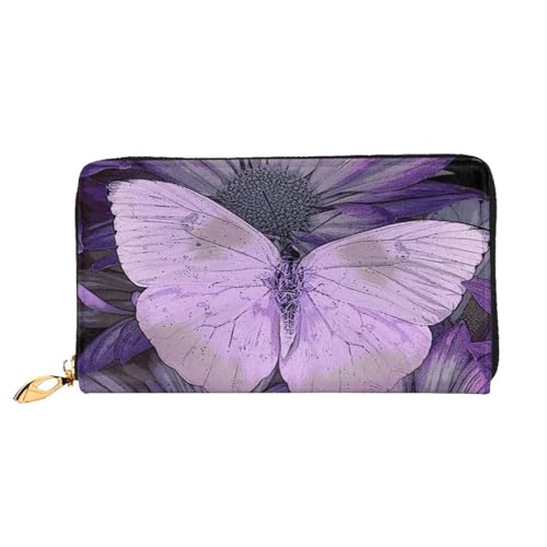FEYUNYAN Einzigartige Geldbörse für Damen, violetter Schmetterling, Leder, Geldbörsen-Organizer mit Münzfach mit Reißverschluss und Kartenfächern, RFID-blockierend, schmal, faltbare Geldbörse für den von FEYUNYAN