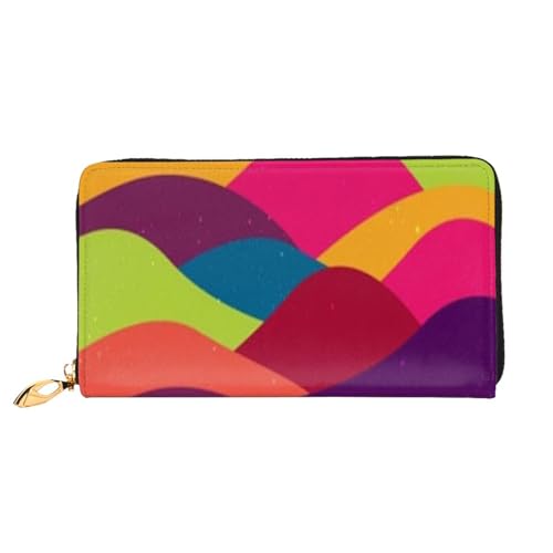 FEYUNYAN Einzigartige Geldbörse für Damen, winkende Vorlage, bunte Kurven, Ledergeldbörse, Organizer mit Münzfach mit Reißverschluss und Kartenfächern, RFID-blockierend, schmal, faltbare Geldbörse für von FEYUNYAN