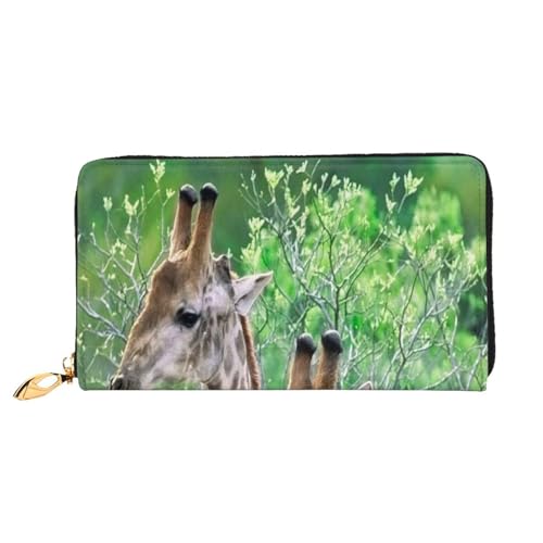 FEYUNYAN Einzigartige Geldbörse für Damen, zwei Giraffen, Ledergeldbörse, Organizer mit Münzfach mit Reißverschluss und Kartenfächern, RFID-blockierend, schmal, faltbare Geldbörse für den täglichen von FEYUNYAN