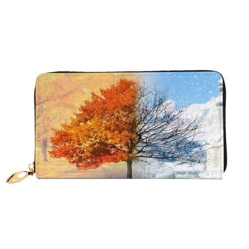 FEYUNYAN Einzigartige Geldbörse für Damen, zwei Jahreszeiten, Bäume, Leder, Geldbörsen-Organizer mit Münzfach mit Reißverschluss und Kartenfächern, RFID-blockierend, schmal, faltbare Geldbörse für den von FEYUNYAN