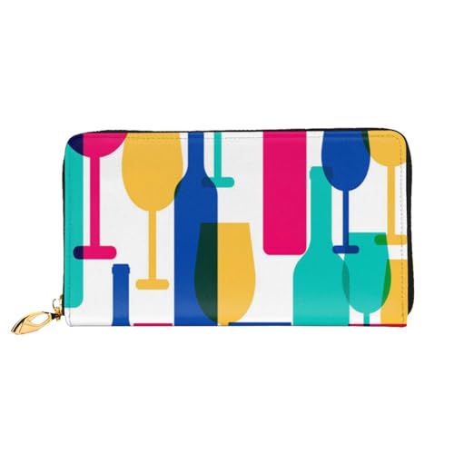 FEYUNYAN Einzigartige Geldbörse für Frauen, Cocktailgläser, Weinflaschen, Leder, Geldbörse, Organizer mit Münzfach mit Reißverschluss und Kartenfächern, RFID-blockierend, schmal, faltbare Geldbörse von FEYUNYAN