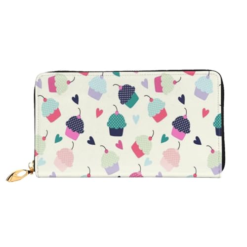 FEYUNYAN Einzigartige Geldbörse für Frauen, Cupcake-Herzen, süßes Leder, Geldbörsen-Organizer mit Münzfach mit Reißverschluss und Kartenfächern, RFID-blockierend, schmal, faltbare Geldbörse für den von FEYUNYAN