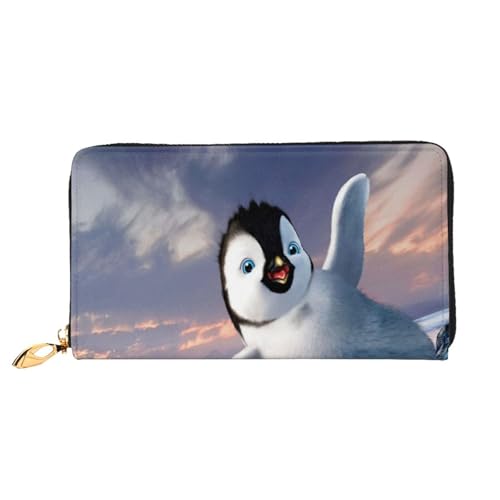 FEYUNYAN Einzigartige Geldbörse für Frauen, Happy Pinguin, Leder, Geldbörsen-Organizer mit Münzfach mit Reißverschluss und Kartenfächern, RFID-blockierend, schmal, faltbare Geldbörse für den täglichen von FEYUNYAN
