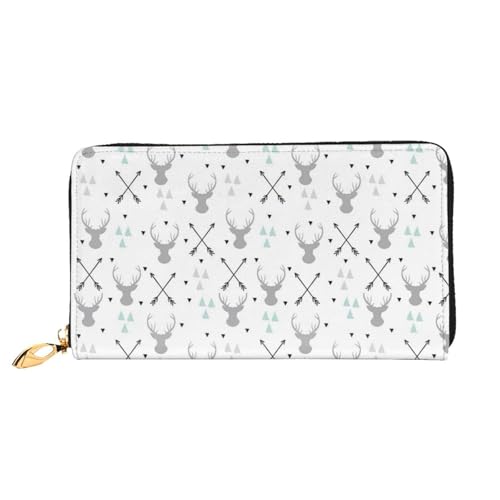 FEYUNYAN Einzigartige Geldbörse für Frauen, Jagdpfeile, Dreiecke, Hirsch, Leder, Geldbörse, Organizer mit Münzfach mit Reißverschluss und Kartenfächern, RFID-blockierend, schmal, faltbare Geldbörse von FEYUNYAN