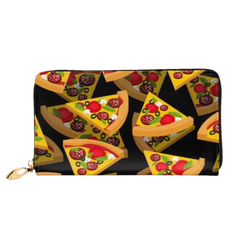 FEYUNYAN Einzigartige Geldbörse für Frauen, Pizza-3D-Leder-Geldbörse, Organizer mit Münzfach mit Reißverschluss und Kartenfächern, RFID-blockierend, schmal, faltbare Geldbörse für den täglichen von FEYUNYAN