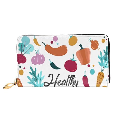 FEYUNYAN Einzigartige Geldbörse für Frauen, gesunde Lebensmittel, Leder, Geldbörse, Organizer mit Münzfach mit Reißverschluss und Kartenfächern, RFID-blockierend, schmal, faltbare Geldbörse für den von FEYUNYAN