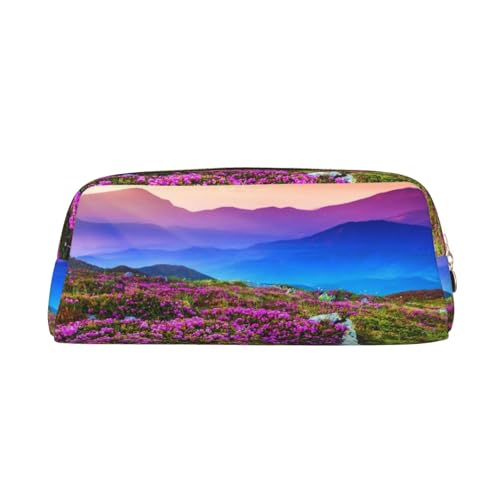 FEYUNYAN Federmäppchen aus Leder, Premium-PVC-Kosmetiktasche, 8 x 5,5 x 20,5 cm, Bergblumen, Landschaft, Bleistifttasche, wasserdichte Make-up-Reisetasche mit kratzfester Polsterung für Schule, Büro von FEYUNYAN