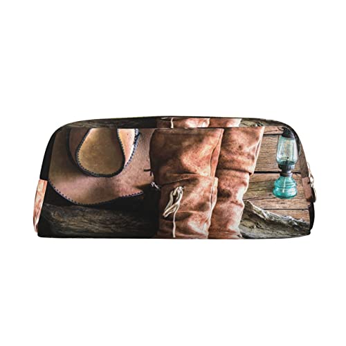 FEYUNYAN Federmäppchen aus Leder, Premium-PVC-Kosmetiktasche, 8 x 5,5 x 20,5 cm, Cowgirl-Stiefel, Hut in Bauernhof-Bleistifttasche, wasserdichte Make-up-Reisetasche mit kratzfester Polsterung für von FEYUNYAN