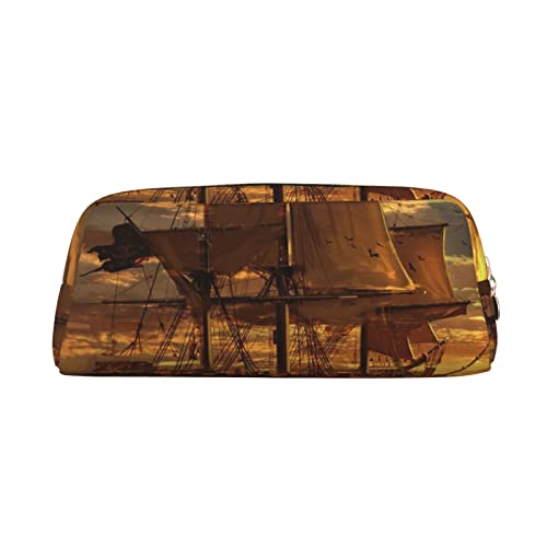 FEYUNYAN Federmäppchen aus Leder, Premium-PVC-Kosmetiktasche, 8 x 5,5 x 20,5 cm, Fantasie-Piratenschiff, Federmäppchen, wasserdichte Make-up-Reisetasche mit kratzfester Polsterung für Schule, Büro von FEYUNYAN