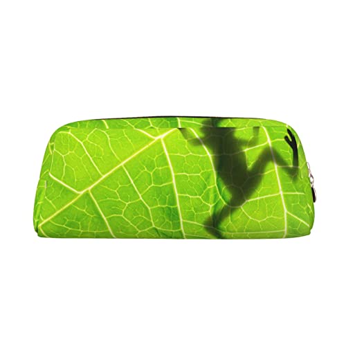 FEYUNYAN Federmäppchen aus Leder, Premium-PVC-Kosmetiktasche, 8 x 5,5 x 20,5 cm, Froschblätter, Federmäppchen, wasserdichte Make-up-Reisetasche mit kratzfester Polsterung für Schule, Büro, Reisen von FEYUNYAN