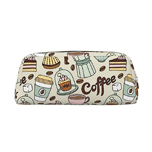 FEYUNYAN Federmäppchen aus Leder, Premium-PVC-Kosmetiktasche, 8 x 5,5 x 20,5 cm, Kaffee- und Süßigkeiten-Zucker, Federmäppchen, wasserdichte Make-up-Reisetasche mit kratzfester Polsterung für Schule von FEYUNYAN