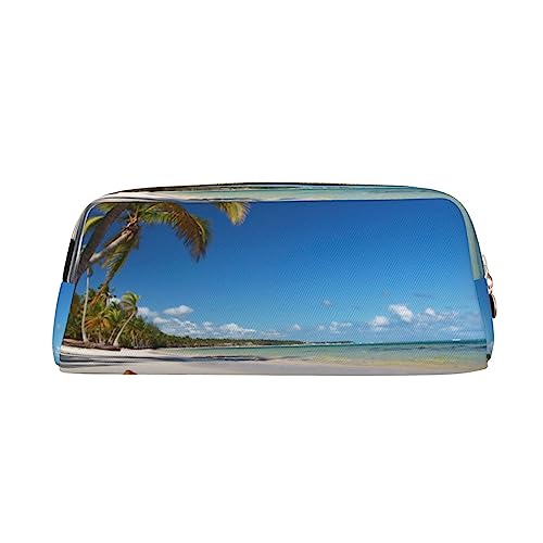 FEYUNYAN Federmäppchen aus Leder, Premium-PVC-Kosmetiktasche, 8 x 5,5 x 20,5 cm, Kokosnusspalme, Strand, Federmäppchen, wasserdichte Make-up-Reisetasche mit kratzfester Polsterung für Schule, Büro von FEYUNYAN