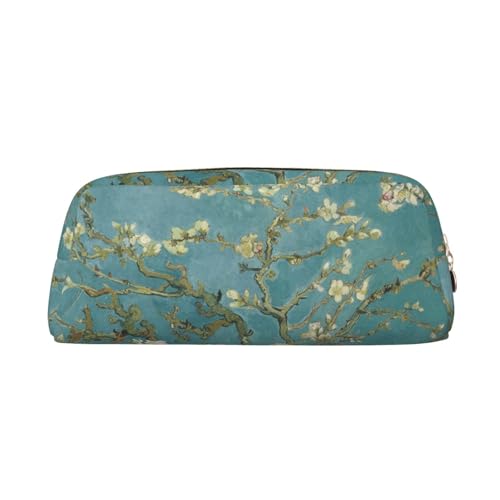 FEYUNYAN Federmäppchen aus Leder, Premium-PVC-Kosmetiktasche, 8 x 5,5 x 20,5 cm, Mandelblüten-Stifttasche, wasserdichte Make-up-Reisetasche mit kratzfester Polsterung für Schule, Büro, Reisen von FEYUNYAN