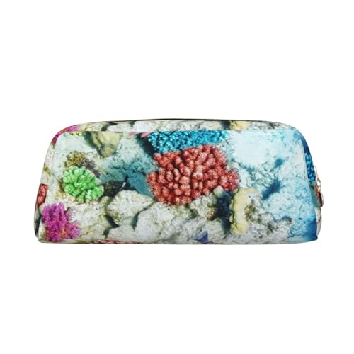 FEYUNYAN Federmäppchen aus Leder, Premium-PVC-Kosmetiktasche, 8 x 5,5 x 20,5 cm, Meeresboden, Unterwasserfisch, Federmäppchen, wasserdichte Make-up-Reisetasche mit kratzfester Polsterung für Schule von FEYUNYAN