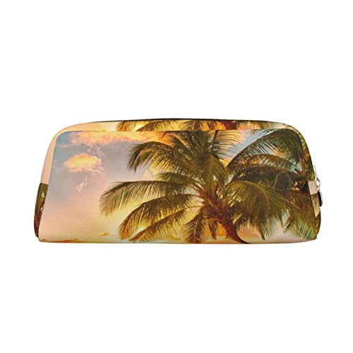 FEYUNYAN Federmäppchen aus Leder, Premium-PVC-Kosmetiktasche, 8 x 5,5 x 20,5 cm, Motiv: Sonnenuntergang, hawaiianische Palme, Federmäppchen, wasserdichte Make-up-Reisetasche mit kratzfester Polsterung von FEYUNYAN