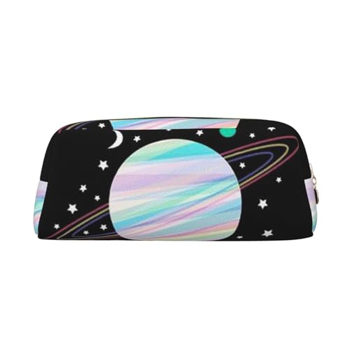 FEYUNYAN Federmäppchen aus Leder, Premium-PVC-Kosmetiktasche, 8 x 5,5 x 20,5 cm, Planetenmuster, wasserdichte Make-up-Reisetasche mit kratzfester Polsterung für Schule, Büro, Reisen, Planet von FEYUNYAN