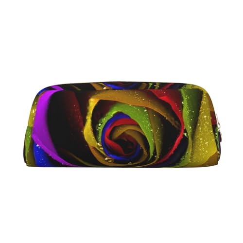FEYUNYAN Federmäppchen aus Leder, Premium-PVC-Kosmetiktasche, 8 x 5,5 x 20,5 cm, Regenbogenrosen, Federmäppchen, wasserdichte Make-up-Reisetasche mit kratzfester Polsterung für Schule, Büro, Reisen von FEYUNYAN