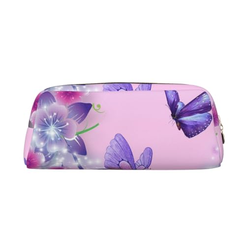 FEYUNYAN Federmäppchen aus Leder, Premium-PVC-Kosmetiktasche, 8 x 5,5 x 20,5 cm, Schmetterlinge und Blumen, Federmäppchen, wasserdichte Make-up-Reisetasche mit kratzfester Polsterung für Schule, Büro von FEYUNYAN