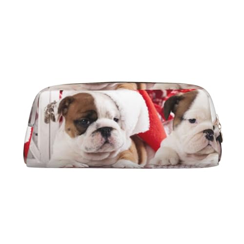 FEYUNYAN Federmäppchen aus Leder, Premium-PVC-Kosmetiktasche, 8 x 5,5 x 20,5 cm, Weihnachtsmotiv, wasserdichte Make-up-Reisetasche mit kratzfester Polsterung für Schule, Büro, Reisen, Weihnachtshund von FEYUNYAN