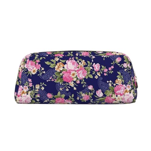 FEYUNYAN Federmäppchen aus Leder, Premium-PVC-Kosmetiktasche, 8 x 5,5 x 20,5 cm, marineblaue Unterseite, florales Federmäppchen, wasserdichte Make-up-Reisetasche mit kratzfester Polsterung für Schule von FEYUNYAN