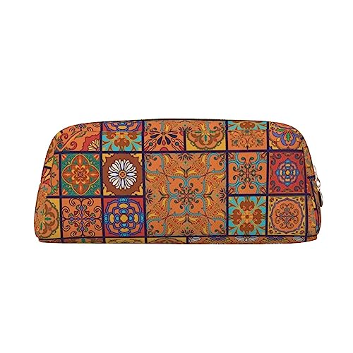 FEYUNYAN Federmäppchen aus Leder, Premium-PVC-Kosmetiktasche, 8 x 5,5 x 20,5 cm, marokkanisches geometrisches Federmäppchen, wasserdichte Make-up-Reisetasche mit kratzfester Polsterung für Schule von FEYUNYAN