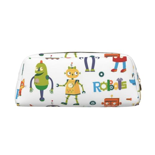 FEYUNYAN Federmäppchen aus Leder, Premium-PVC-Kosmetiktasche, 8 x 5,5 x 20,5 cm, niedliche Cartoon-Roboter, Bleistifttasche, wasserdichte Make-up-Reisetasche mit kratzfester Polsterung für Schule von FEYUNYAN