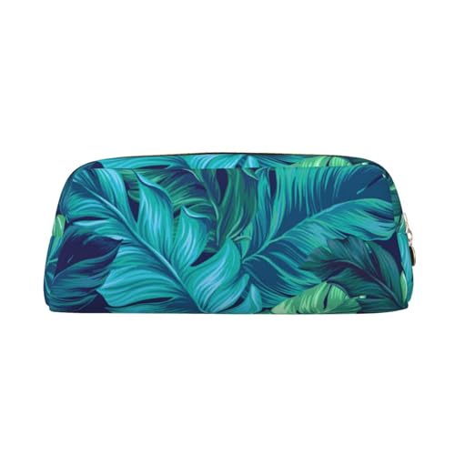 FEYUNYAN Federmäppchen aus Leder, Premium-PVC-Kosmetiktasche, 8 x 5,5 x 20,5 cm, tropische Palmenblätter, Federmäppchen, wasserdichte Make-up-Reisetasche mit kratzfester Polsterung für Schule, Büro von FEYUNYAN