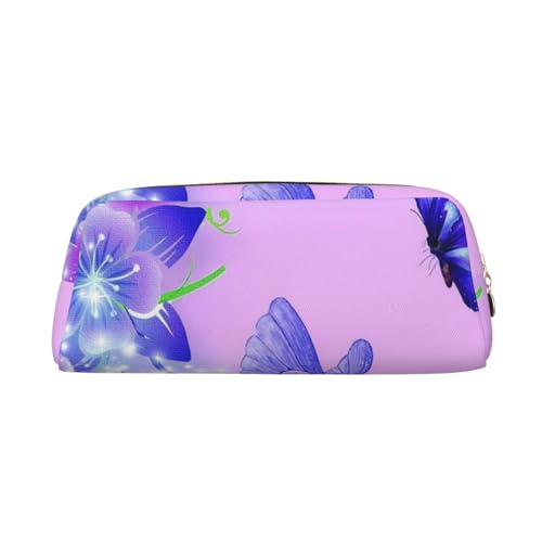 FEYUNYAN Federmäppchen aus Leder, Premium-PVC-Kosmetiktasche, 8 x 5,5 x 20,5 cm, violetter Schmetterling, Federmäppchen, wasserdichte Make-up-Reisetasche mit kratzfester Polsterung für Schule, Büro von FEYUNYAN
