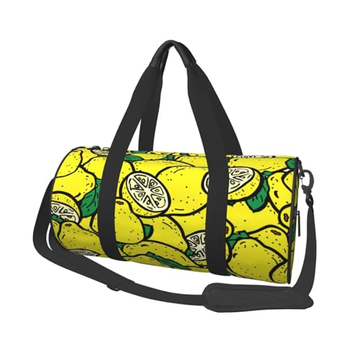 FEYUNYAN Große Kapazität, runde Seesack, gelbe Zitrone, geräumige Reisetasche mit verstellbarem Riemen, wasserabweisender Turnbeutel für Sport, Strand, Wochenendausflüge, Gelbe Zitrone., Einheitsgröße von FEYUNYAN