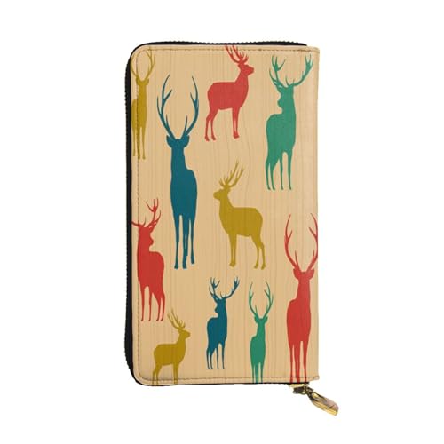 FEYUNYAN Hochwertige Leder-Clutch-Geldbörse für Damen, große Kapazität, Ausweis-Organizer mit Reißverschlusstasche, Hirsch-Show-Damengeldbörse, lange Geldbörse für Damen (Reisen, Büro, Alltag), Deer von FEYUNYAN