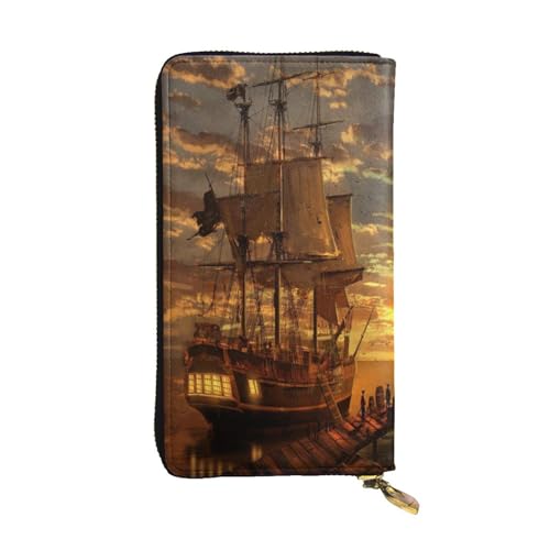 FEYUNYAN Lange Clutch-Geldbörse aus Leder für Damen, große Kapazität, Ausweis-Organizer mit Reißverschlusstasche, Fantasie-Piratenschiff-Geldbörse, lange Geldbörse für Damen (Reisen, Büro, Alltag FEYUNYAN Lange Clutch-Geldbörse aus Leder für Damen, große Kapazität, Ausweis-Organizer mit Reißverschlusstasche, Fantasie-Piratenschiff-Geldbörse, lange Geldbörse für Damen (Reisen, Büro, Alltag von FEYUNYAN
