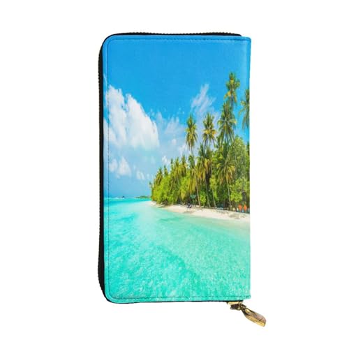 FEYUNYAN Lange Clutch-Geldbörse aus Leder für Damen, große Kapazität, Ausweis-Organizer mit Reißverschlusstasche, Insel-Sandstrand, Palme, Damen-Geldbörse, lange Geldbörse für Damen (Reisen, Alltag FEYUNYAN Lange Clutch-Geldbörse aus Leder für Damen, große Kapazität, Ausweis-Organizer mit Reißverschlusstasche, Insel-Sandstrand, Palme, Damen-Geldbörse, lange Geldbörse für Damen (Reisen, Alltag von FEYUNYAN