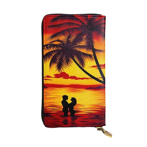 FEYUNYAN Lange Clutch-Geldbörse aus Leder für Damen, große Kapazität, Ausweis-Organizer mit Reißverschlusstasche, Paar am Strand, Sonnenuntergang, lange Geldbörse für Damen (Reisen, Büro, Alltag FEYUNYAN Lange Clutch-Geldbörse aus Leder für Damen, große Kapazität, Ausweis-Organizer mit Reißverschlusstasche, Paar am Strand, Sonnenuntergang, lange Geldbörse für Damen (Reisen, Büro, Alltag von FEYUNYAN