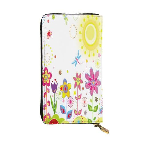 FEYUNYAN Lange Clutch-Geldbörse aus Leder für Damen, große Kapazität, Ausweis-Organizer mit Reißverschlusstasche, Sonne, Schmetterlinge, Libellen, Blumen, lange Geldbörse, Clutch für Damen (Reisen FEYUNYAN Lange Clutch-Geldbörse aus Leder für Damen, große Kapazität, Ausweis-Organizer mit Reißverschlusstasche, Sonne, Schmetterlinge, Libellen, Blumen, lange Geldbörse, Clutch für Damen (Reisen von FEYUNYAN